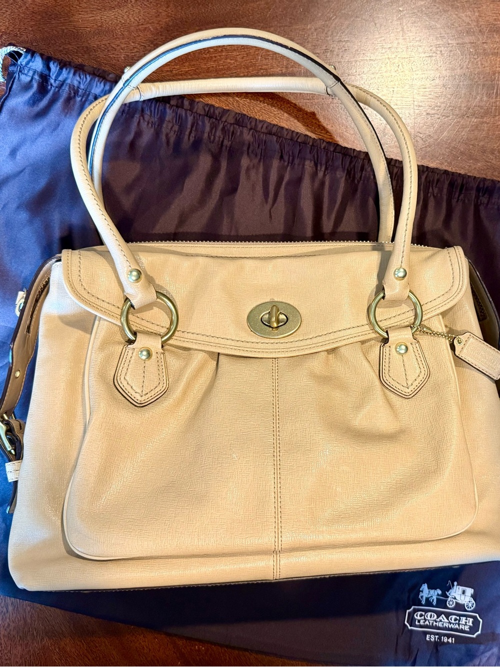 Coach Cream Leather Turnlock Satchel with Gold Hardware